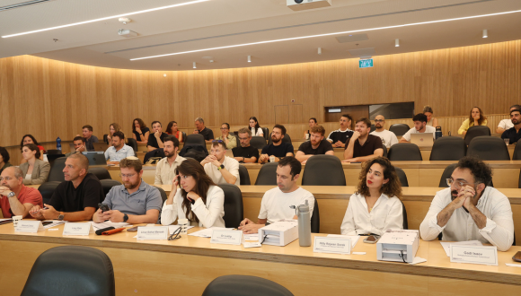 2026 Sofaer Pitch competition jury and audience at Tel Aviv University