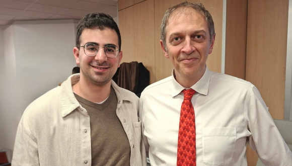 Amit Shmueli (left) with one of the professors teaching on the Arab-Mediterranean Campus program