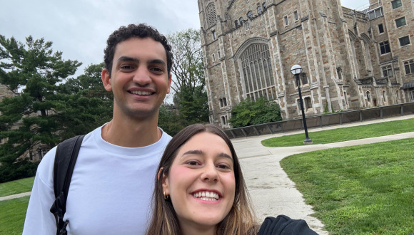 TAU management student with a friend on the University of Michigan campus during his exchange semester in the USA