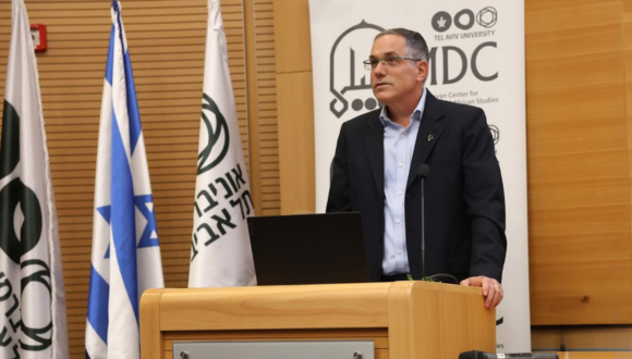 Professor Amos Nadan speaking at one of the conferences organized by the Moshe Dayan Center