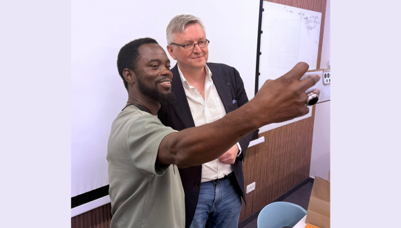 MFA Documentary Cinema student David Asare Masterwille with filmmaker Sergei Loznitsa at a Tel Aviv University workshop
